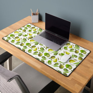 Green fruits on a white background desk mat