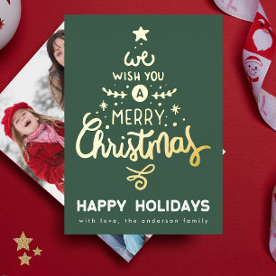 Green Fun Gold We Wish You a Merry Christmas Tree