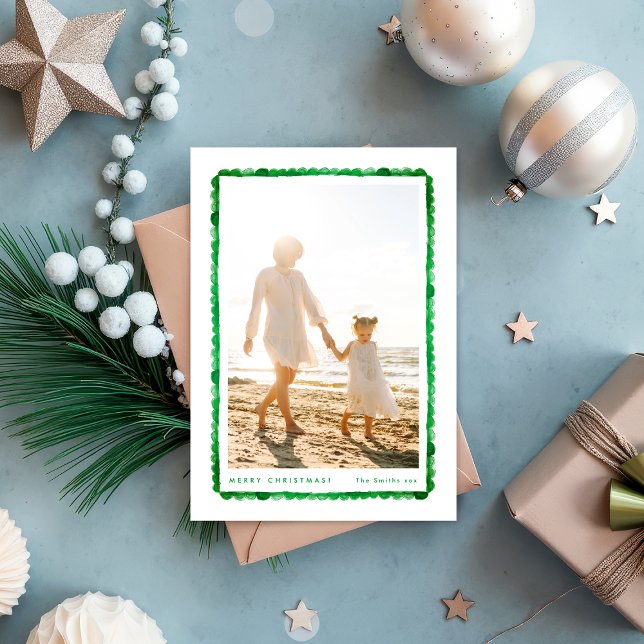 green fun modern festive frame christmas photo holiday card (Creator Uploaded)