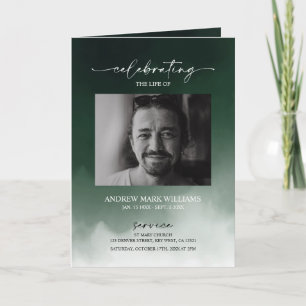 Green Funeral Order of Service Folded Program Card