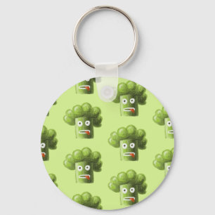 Green Funny Cartoon Broccoli Vegetarian Pattern Key Ring