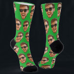 Green Funny Custom Face Photo Crew Socks<br><div class="desc">Funny custom face crew socks personalised with a photo and a green background. Upload a cutout of the face with a transparent background and it will automatically be replicated all over the socks, on both sides. To make the cut-out, you can download any mobile or computer app, or use the...</div>