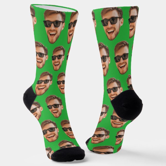 Green Funny Custom Face Photo Crew Socks (Angled)