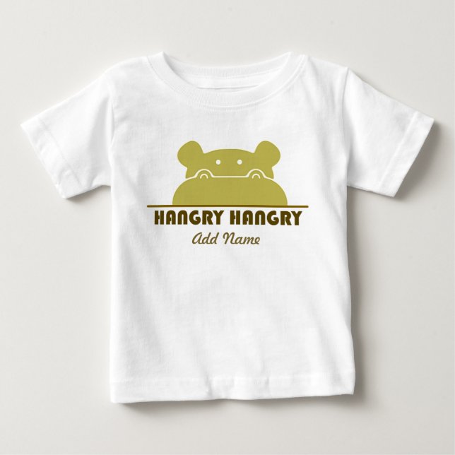 Green Funny Cute Hangry Hippo Hungry Baby T-Shirt (Front)