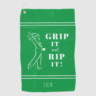 Green Funny Humourous Golf Grip Rip Mens Pro Custo Golf Towel