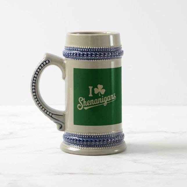 Green Funny Irish Patty's Shamrock Saint Patricks  Beer Stein (Left)