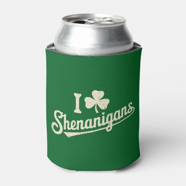 Green Funny Irish Patty's Shamrock Saint Patricks  Can Cooler (Can Front)