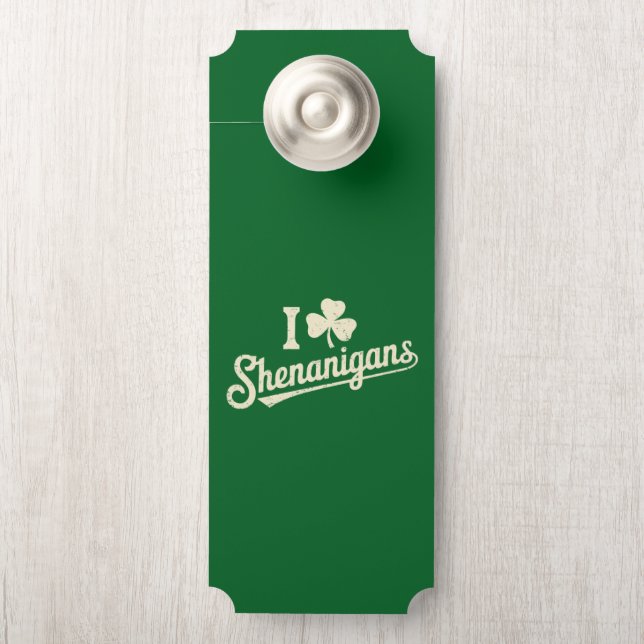 Green Funny Irish Patty's Shamrock Saint Patricks  Door Hanger (On Knob)