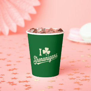 Green Funny Irish Patty's Shamrock Saint Patricks  Paper Cups
