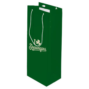 Green Funny Irish Patty's Shamrock Saint Patricks Wine Gift Bag
