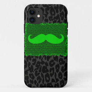 Green Funny Moustache and Leopard Print Case-Mate iPhone Case