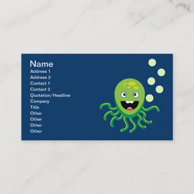 Green funny octopi business card (Front)