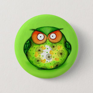 Green Funny Owl 6 Cm Round Badge