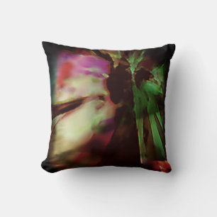 Green Fuschia Beige Batik-like Abstract Flower Art Cushion