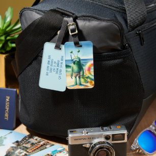 Green Fuzzy Alien Luggage Tag