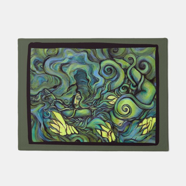 Green Gaia Goddess Nature Lovers Pagan Witch       Doormat (Front)