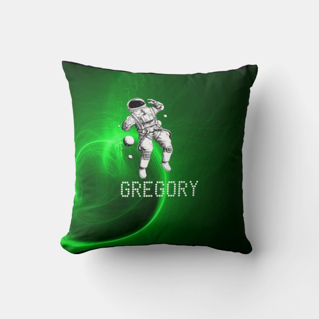 Green Galaxy Astronaut Personalised Cushion (Front)