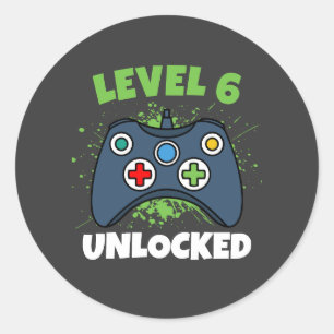 Green Game Controller Level 6 Unlocked Birthday Classic Round Sticker