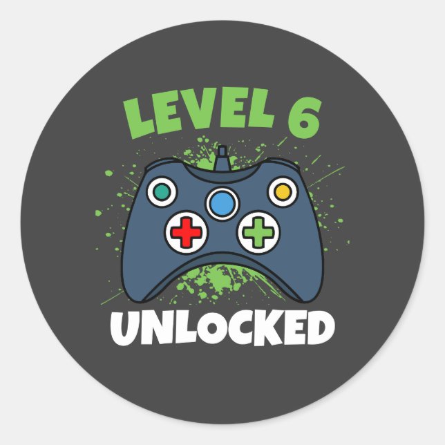 Green Game Controller Level 6 Unlocked Birthday Classic Round Sticker (Front)