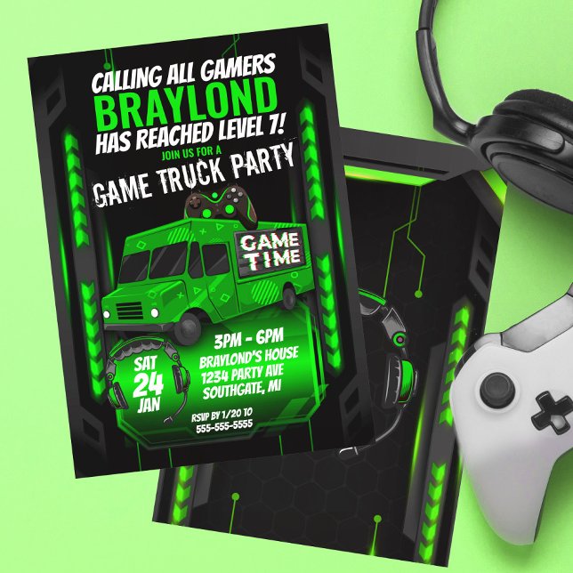 Green Game Truck Birthday Party Invitation (Creator Uploaded)
