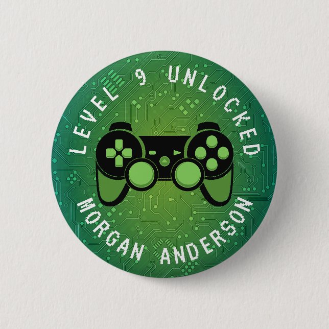 Green Gamer Level Unlocked Birthday  6 Cm Round Badge (Front)