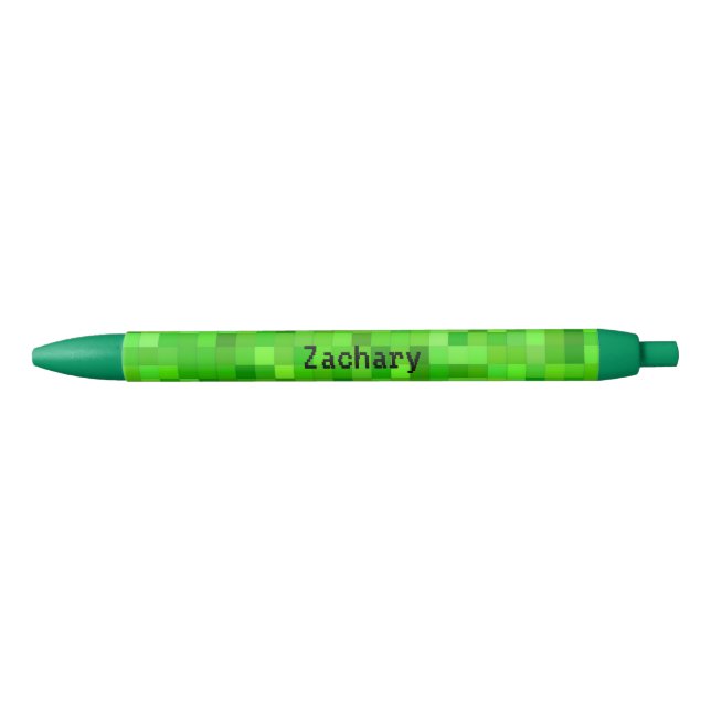 Green Gamer Pixels | Personalised Black Ink Pen (Front)