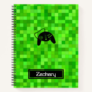 Green Gamer Pixels   Personalised Spiral Notebook