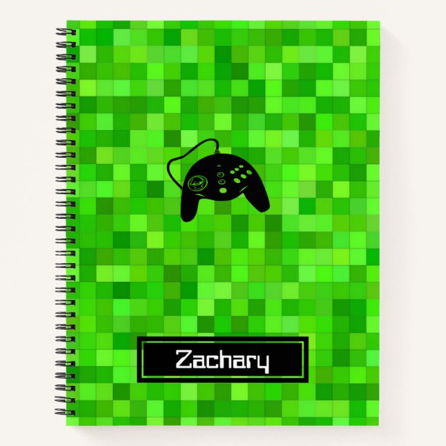 Green Gamer Pixels | Personalised Spiral Notebook (Front)