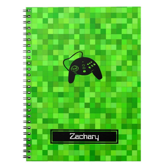 Green Gamer Pixels | Personalised Spiral Notebook (Front)
