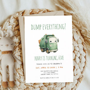 Green Garbage Truck Birthday Invitation
