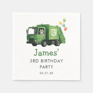 Green Garbage Truck Birthday Welcome Sign Napkin