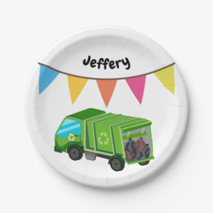 Green Garbage Truck - Kid's Birthday Paper Plate