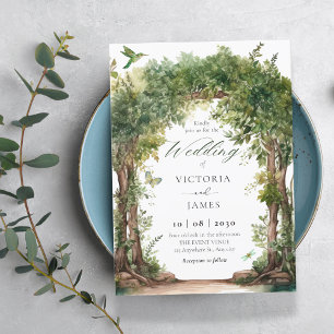 Green garden arch leaves wedding  invitation