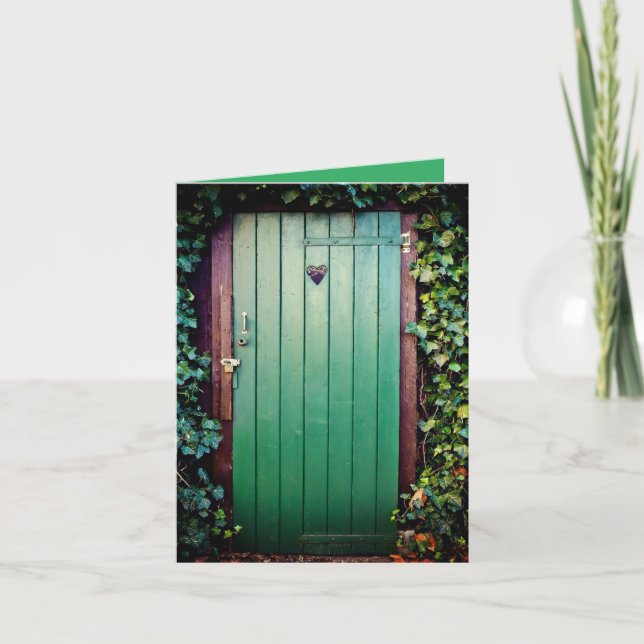 Green garden door Birthday greeting card (Front)