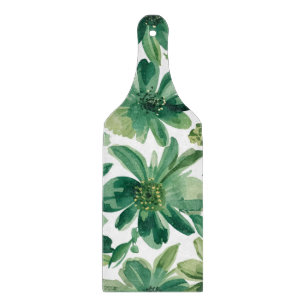 Green Garden Floral Botanical Watercolor Painting Cutting Board