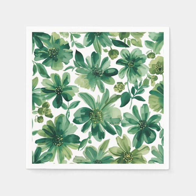 Green Garden Floral Botanical Watercolor Painting Napkin (Front)