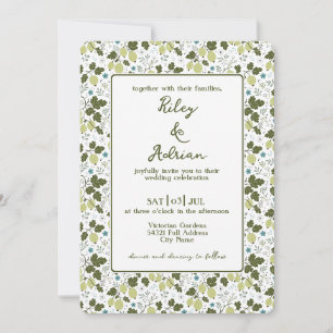 Green Garden Gooseberry Blue Flower Spring Wedding Invitation