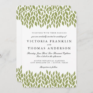 Green Garden Leaves Wedding Invitation