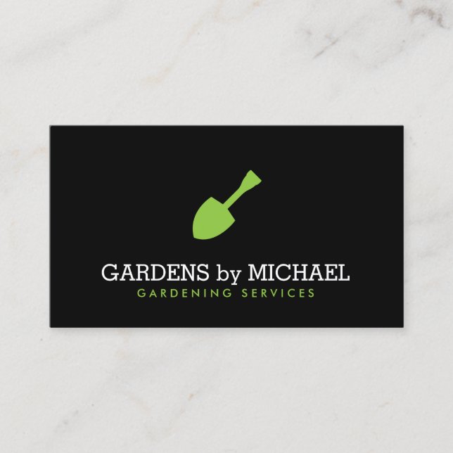 Green Garden Shovel Gardening Landscaping Services Business Card (Front)
