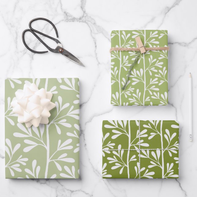 Green Garden Stems Bright Modern Botanical Wrapping Paper Sheet (Front)