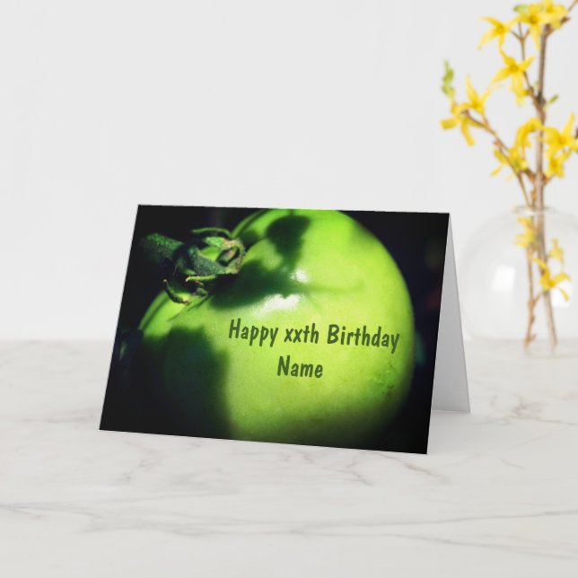 Green Garden Tomato Personalised Birthday  Card (Yellow Flower)