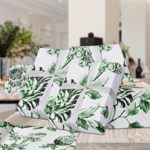 Green Garden Vintage Botanical Floral Toile Wrapping Paper