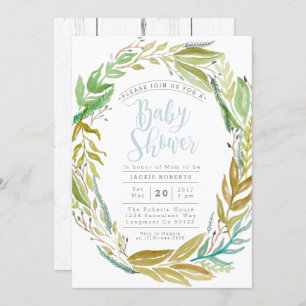 Green Garden Watercolor Baby Shower Invite