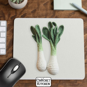 Green Gardener Minimalist Crochet Leek Yarn Art  Mouse Pad
