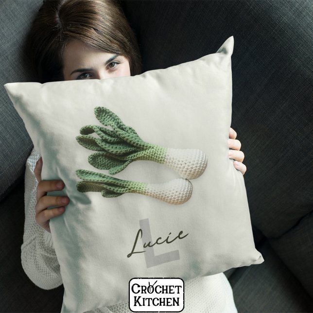 Green Gardener Minimalist Crochet Leeks Name  Cushion (Creator Uploaded)