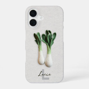 Green Gardener Minimalist Crochet Leeks Name iPhone 16 Case
