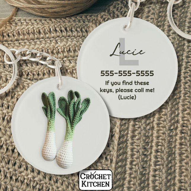 Green Gardener Minimalist Crochet Leeks Name  Key Ring (Creator Uploaded)