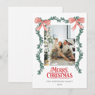 green garland Custom Personalised Photo Christmas Holiday Card