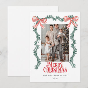 green garland Custom Personalised Photo Christmas  Holiday Card