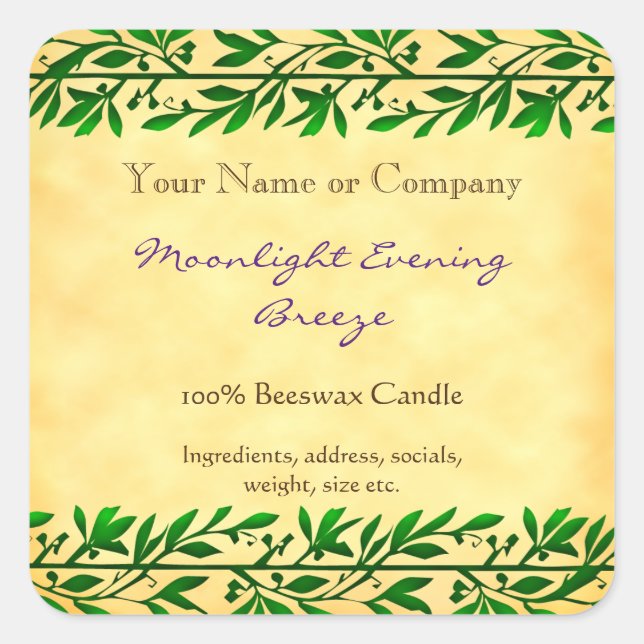 Green Garland Editable Rustic Soap Editable Square Sticker (Front)